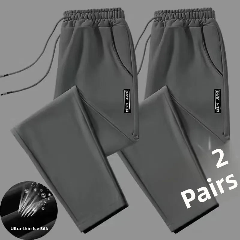 Cheap Thin Ice Silk Work Pants for Men Summer Wear Resistant Low Waist Straight Leg Casual Trousers for Office And Constructi...