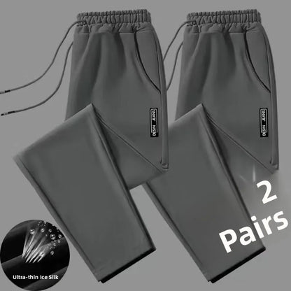 Cheap Thin Ice Silk Work Pants for Men Summer Wear Resistant Low Waist Straight Leg Casual Trousers for Office And Constructi...