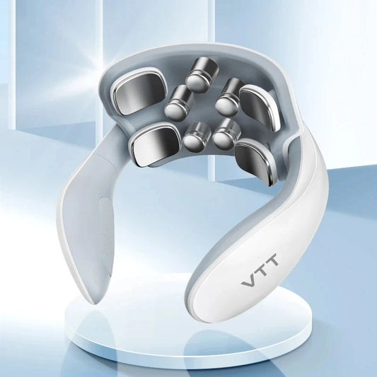 White and silver electronic device with 'VTT' branding on a light blue background