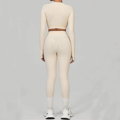 Seamless Yoga Sets Sports Fitness Hip-lifting High Waist Skinny Long-sleeved Suit Running Workout Gym Leggings Sets Women XP160