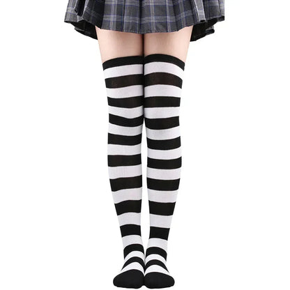 Long Socks Womens Over Above Knee Striped Thigh High Stockings Polka Dot Ladies Black White Pink Cosplay Lolita Harajuku Y2k