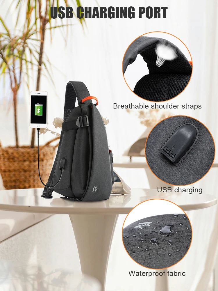 Men's USB Charging Crossbody Bag – Waterproof iPad Chest & Motorcycle Shoulder Bag