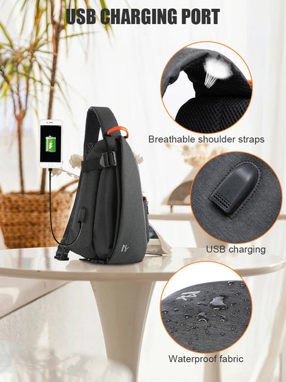 Men's USB Charging Crossbody Bag – Waterproof iPad Chest & Motorcycle Shoulder Bag
