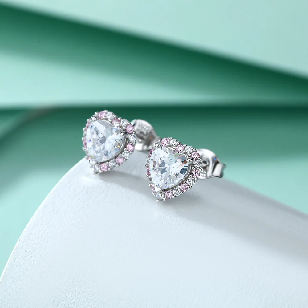 FIRERING Rosa Herz Moissanit Halskette Ohrring Set 2 Karat mit Zertifikat Diamant Test Bestanden Damen Schmuck Geschenk S925 Silber