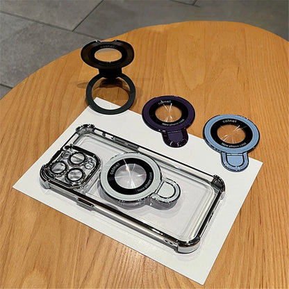 Phone camera lens protector with additional lenses on a wooden table
