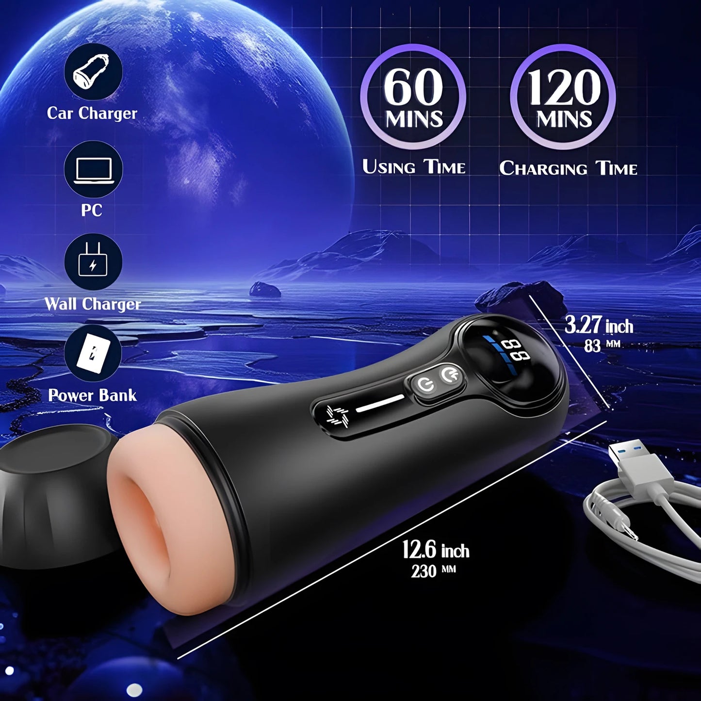 Männlicher Masturbator Penispumpe Sexspielzeug für Erwachsene für 18 Männer mit 4 Saug- und 9 Vibrationsmodi LED-Display Tasche Muschi Realistische Vagina