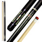 Pool cue and case with decorative design on a white background