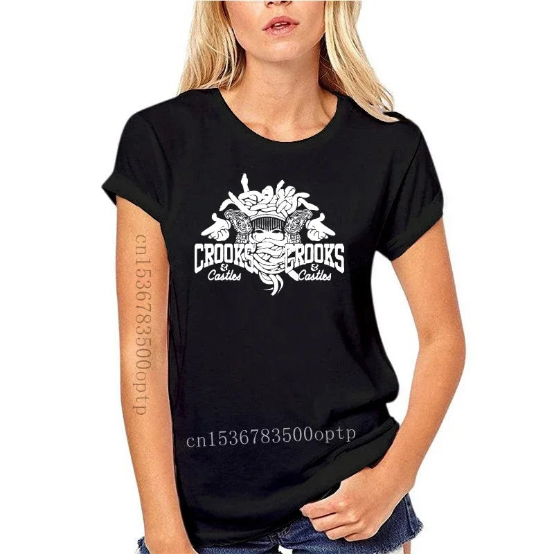 New Crooks Castles Logo Black T Shirt Herren Damen Unisex Tumblr Tee Sleeve Harajuku Tops