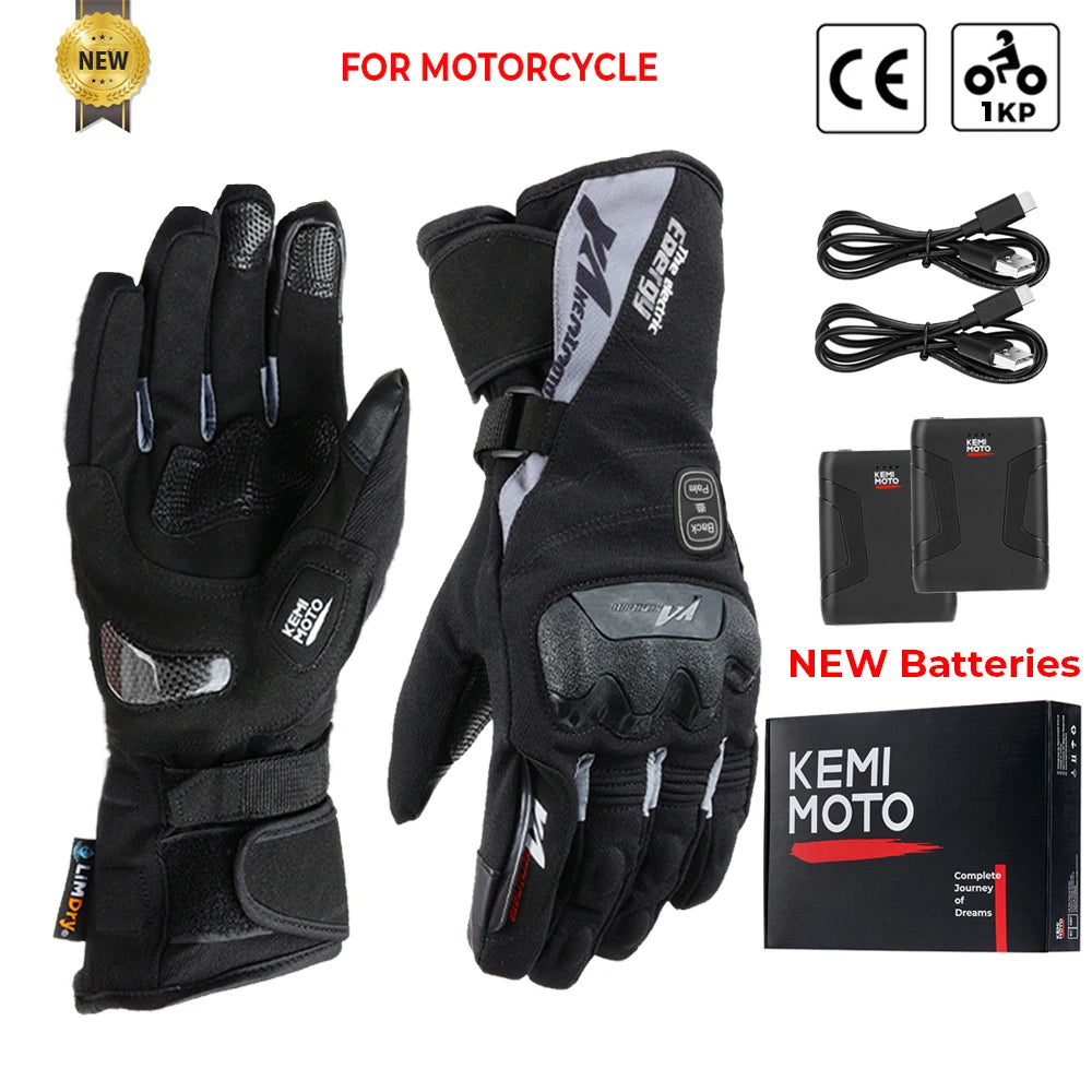 Motorcycle Heated Gloves Touch Screen Winter Warm Skiing Gloves Waterproof Rechargeable Heating Thermal Gloves For Snowmobile