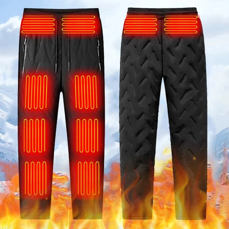 Heated Pants for Men Women, Thick Electric 10 Zones Heating Trousers Winter Outdoor Warm Thermal Trousers (Battery Not Included)