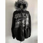 Subculture Gothic Women Coats with Hoodies Vintage Black Jackets Faux Fur Coat Female Loose Casual Sweatshirt