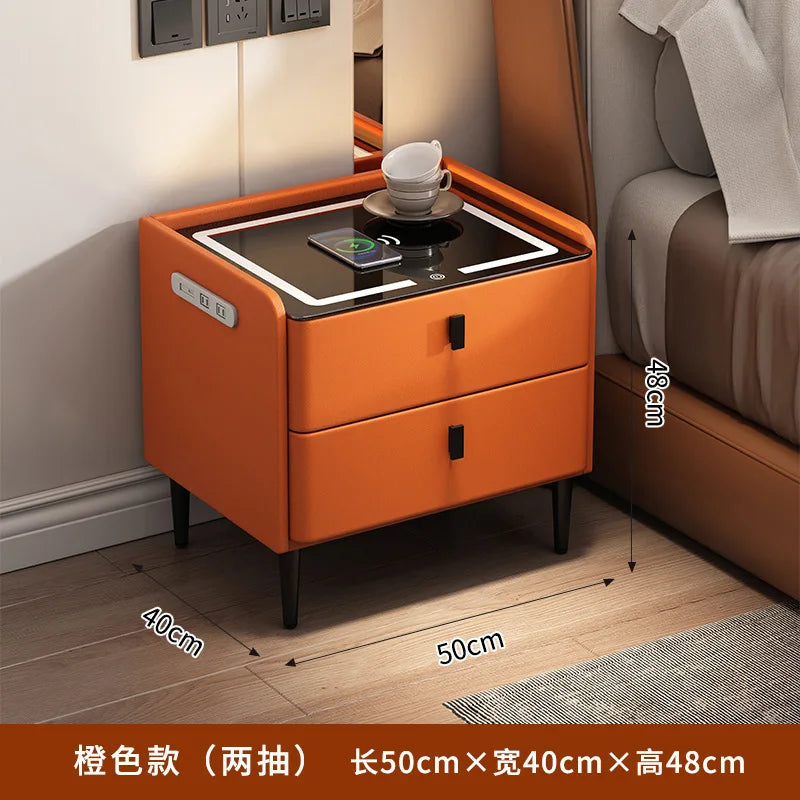 Smart Bedside Table Simple Modern Multifunctional Wireless Charging Solid Wood Audio Fingerprint Lock Bedroom Storage Cabinet