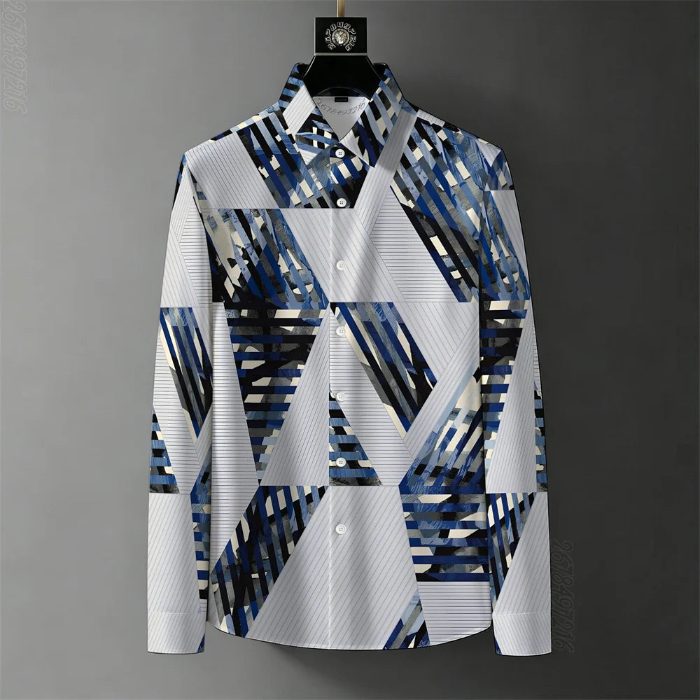 Teglex Men's Retro Graffiti Print Long Sleeve Shirt