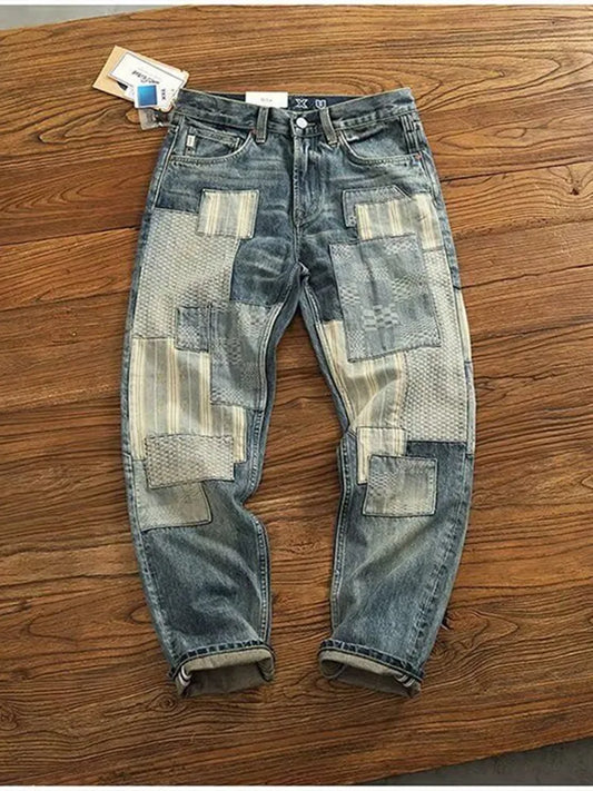 Men's Ripped Printed Straight Leg Jeans – Loose Fit