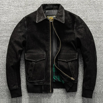 Men's Goat Skin Leather Jacket Vintage Wash