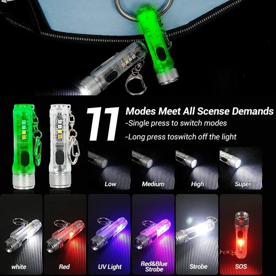Mini-Schlüsselanhänger-Taschenlampe, LED, wiederaufladbar, tragbar, magnetisch, USB-Ladelampe, Hochleistungs-Camping-Langstreckenlaterne