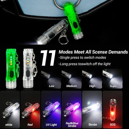 Mini-Schlüsselanhänger-Taschenlampe, LED, wiederaufladbar, tragbar, magnetisch, USB-Ladelampe, Hochleistungs-Camping-Langstreckenlaterne
