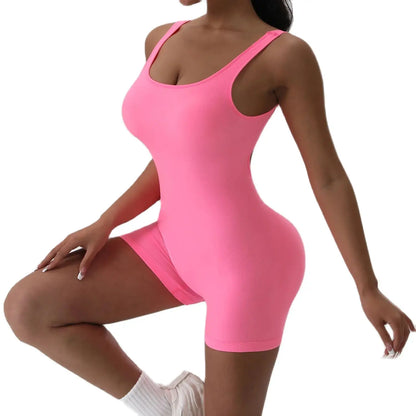 1 STÜCK Rückenloses Yoga-Set U-Ausschnitt Ärmelloser Sport-Jumpsuit Einfarbig Gerippt Stretch Damen Bodysuit Ohne Brustpolster
