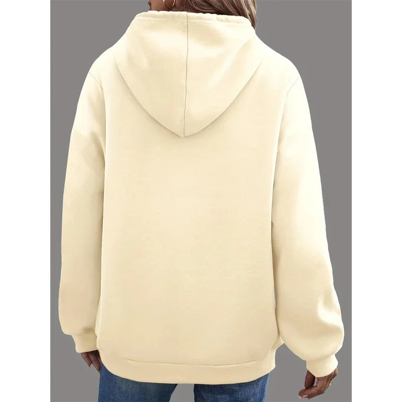 Herbst Winter Damen Locker Warm Houston Buchstabenmuster Wildleder Langarm Kapuzenpullover