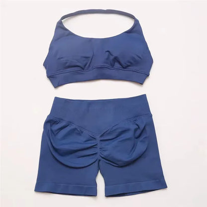 2Pcs Impacts Gym Set Tank Tops High Waist Scrunch Seamless Shorts Gym Suit Fitness Clothes Activewear Workout
