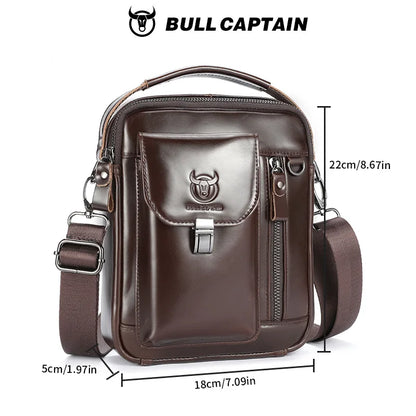 BULLCAPTAIN Herren Umhängetasche aus echtem Leder, lässige Alltagstasche, Schultertasche für Arbeit oder Reisen, Umhängetasche, sichere Reisetasche
