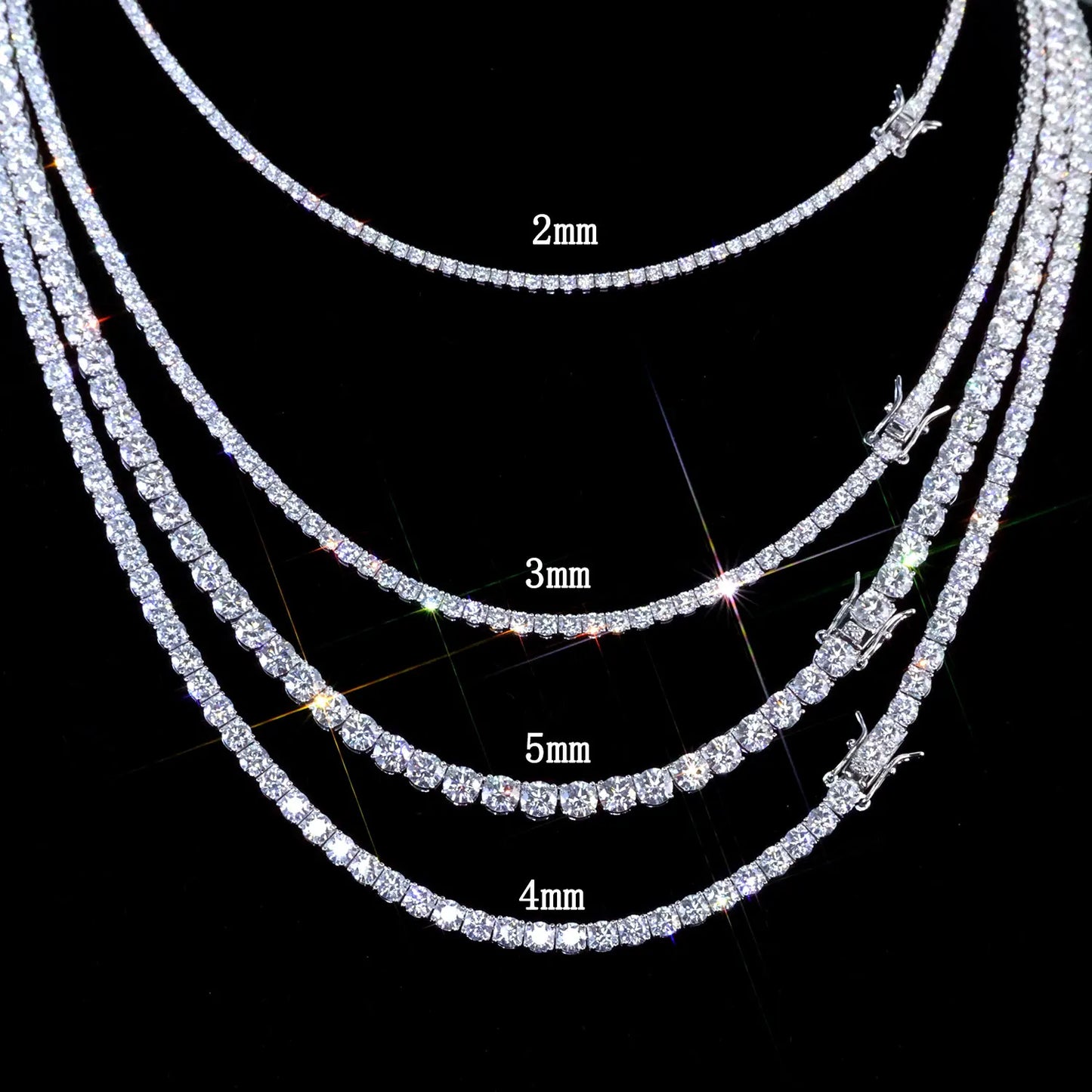 Schneller Versand Hip Hop Iced Out 2/3/4/5mm Moissanit Tennis-Kette Herren Damen 925er Silber Moissanit Tennis-Halskette GRA-Zertifikat