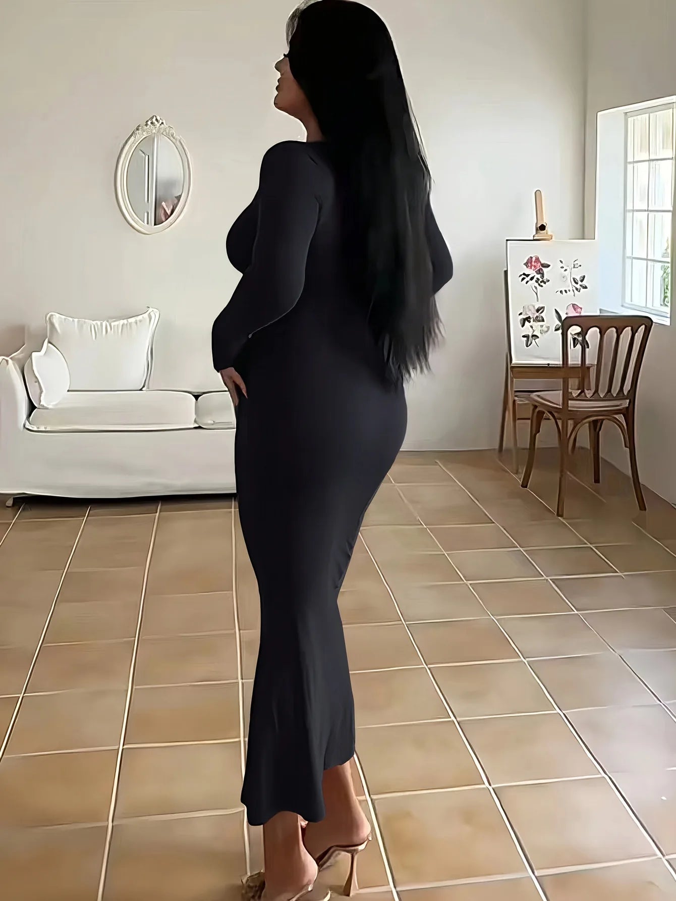 Langarm Sexy Kleid Frühling Damen Enges Fishtail-Rock Elegante Kleider Damenbekleidung