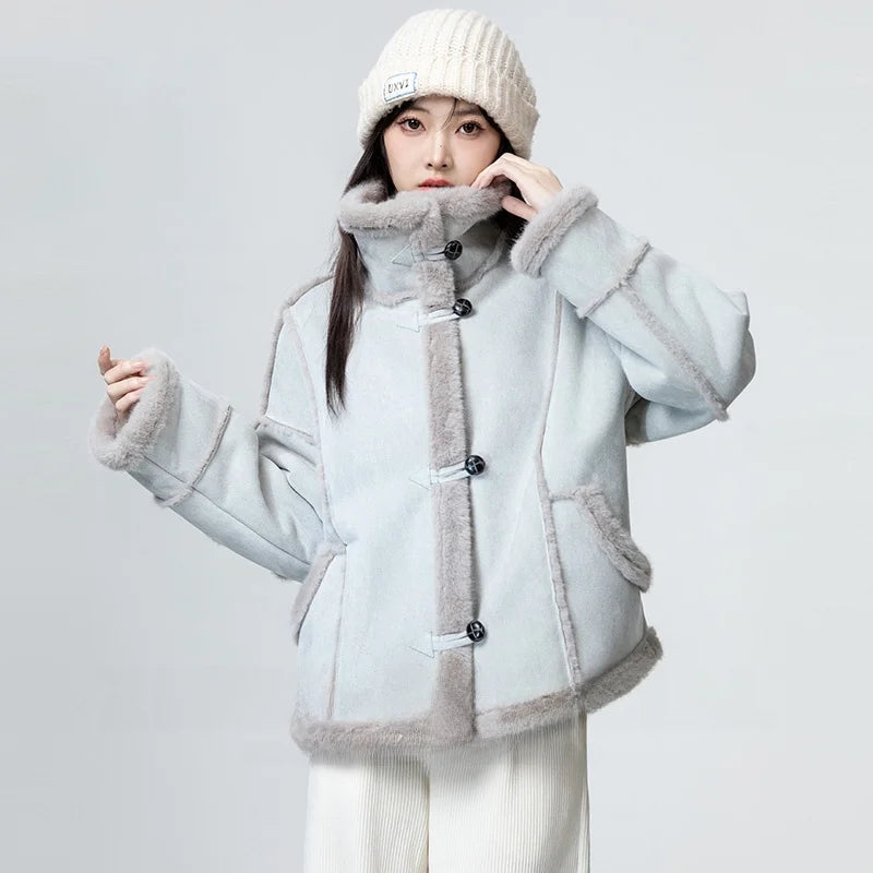 Women's Jacket Winter Sleek Warm Lined Inteated Fur Open Cardigan Top