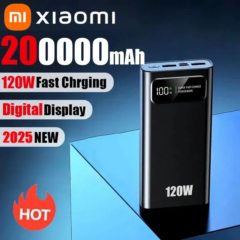 Xiaomi MIJIA 200000mAh Large Capacity Power Bank 120W Fast Charging Portable Digital Display Powerbank For iPhone Samsung Huawei