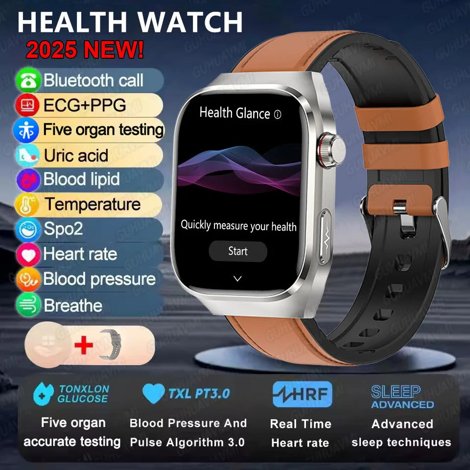 2025 Neue Mikro-Vorsorgeuntersuchung Smartwatch für Herren Harnsäure Körperfett Fünf-Organe-Gesundheitsuhr Bluetooth-Anruf Smart-Armband