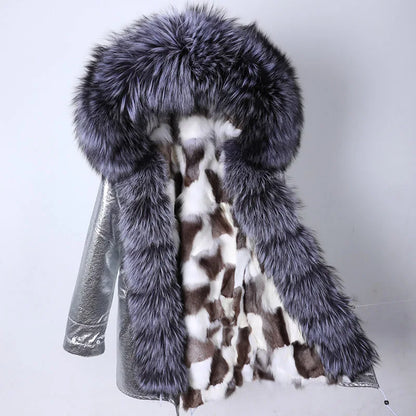 Maomaokong 2022 Winter Long Jacket Real Fur Coat Women Clothes Large Fur Collar Detachable Natural Fox Lining Parkas Leather Fur
