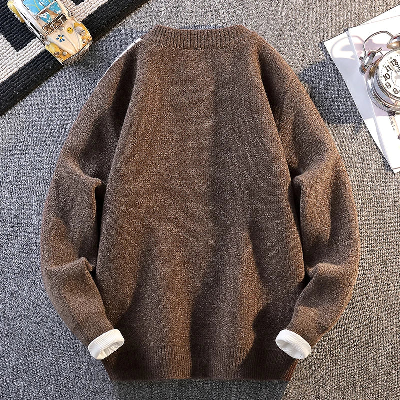 Color Blocked Warm Fashion O-neck Sweater 2025 Autumn/Winter Warm Knitted Sweater Men's Pullover Home Clothes