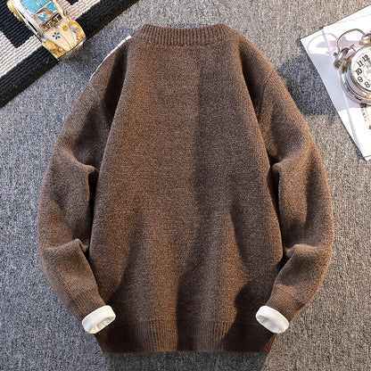 Color Blocked Warm Fashion O-neck Sweater 2025 Autumn/Winter Warm Knitted Sweater Men's Pullover Home Clothes