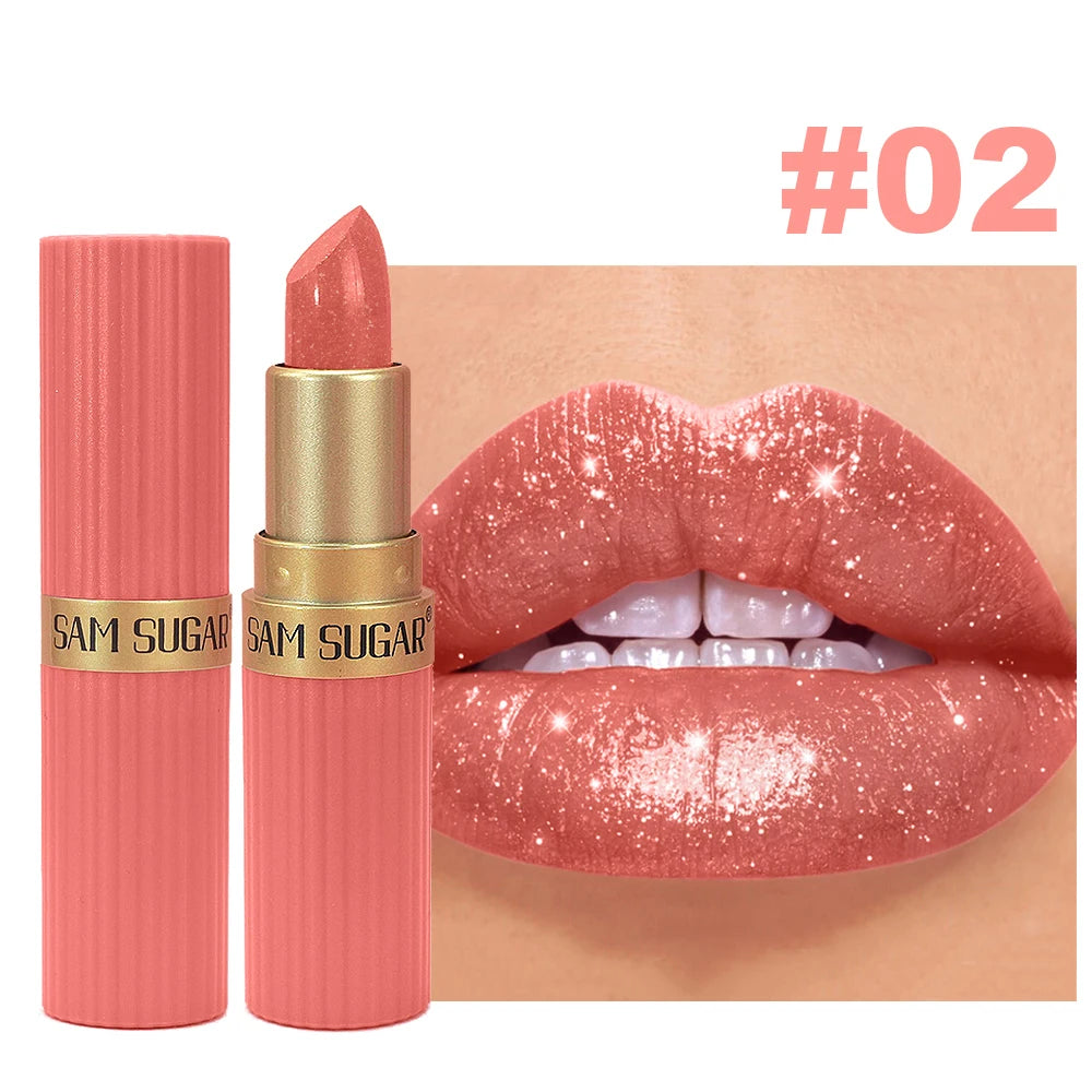 Glitzernder perlfarbener rosafarbener Samtlippenstift, wasserdicht, metallic, langanhaltend, matt, schimmernd, Diamant-Lippenstift, Damen Make-up Kosmetik