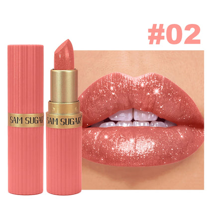Glitzernder perlfarbener rosafarbener Samtlippenstift, wasserdicht, metallic, langanhaltend, matt, schimmernd, Diamant-Lippenstift, Damen Make-up Kosmetik
