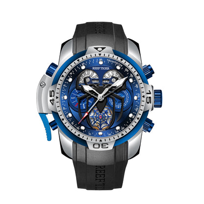 Reef Tiger watch with blue and silver design on a white background