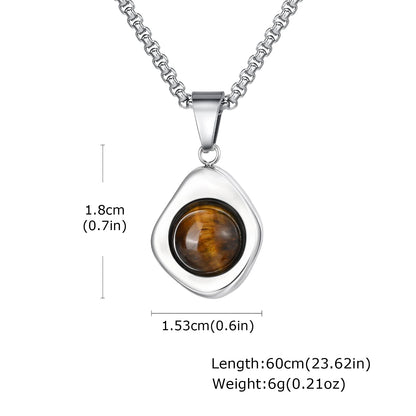 Trendy Pendant Necklaces for Men Boys,Square Natural Stone Stainless Steel Necklaces,Hip Hop Cool Healing Jewelry Gifts