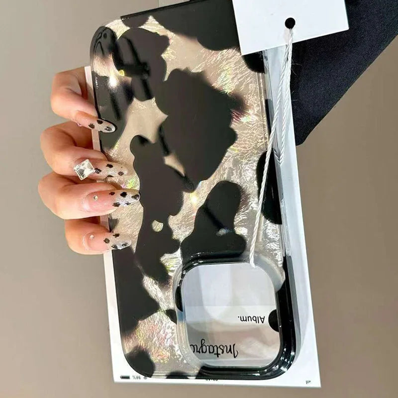 Gradient Ink Marks Laser Phone Case For Phone 16 15 14 13 12 11 Pro Max XS X XR 7 8 Plus Stylish Leopard Print Back Bumper Cover
