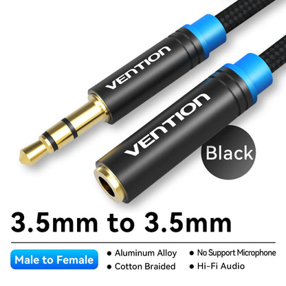 Vention Jack 3.5 Aux Extension Cable for Car Laptop Mini PC TV Xiaomi Huawei Stereo 3.5 mm Jack Headphone Speaker Cable Auxiliar