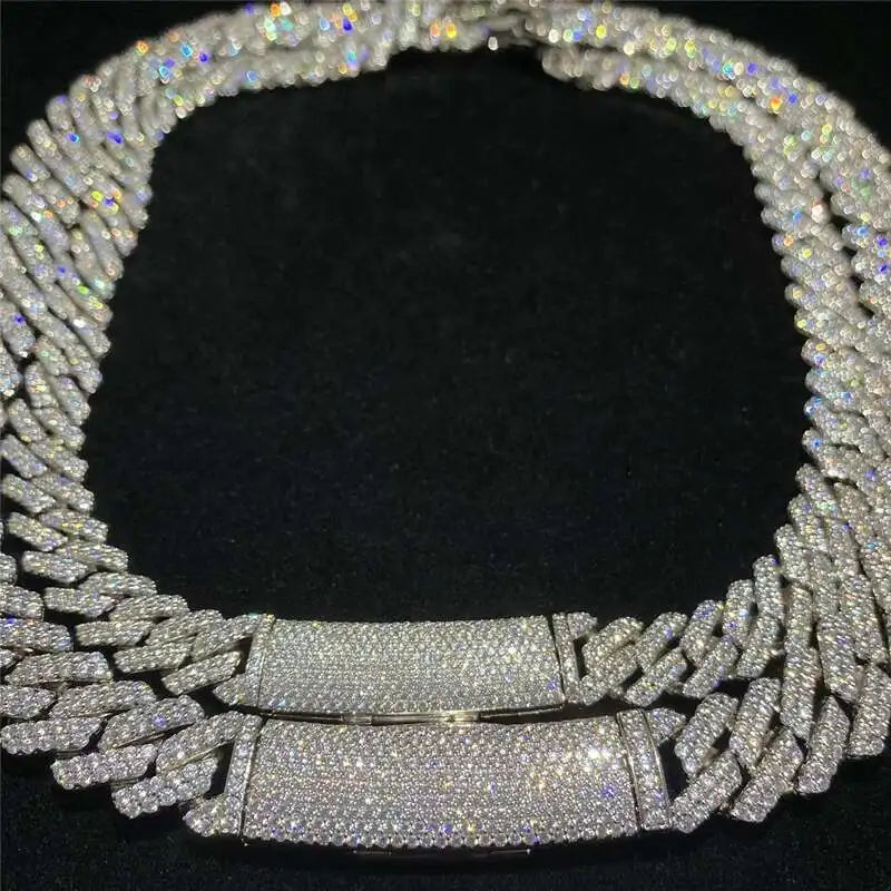 925 Sterling Silver Cuban Necklace Vvs Moissanite Diamond 10mm 12mm 14mm Link Chain Iced Out Cuban Link Chain Hip Hop Jewelry