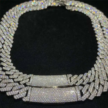925 Sterling Silver Cuban Necklace Vvs Moissanite Diamond 10mm 12mm 14mm Link Chain Iced Out Cuban Link Chain Hip Hop Jewelry