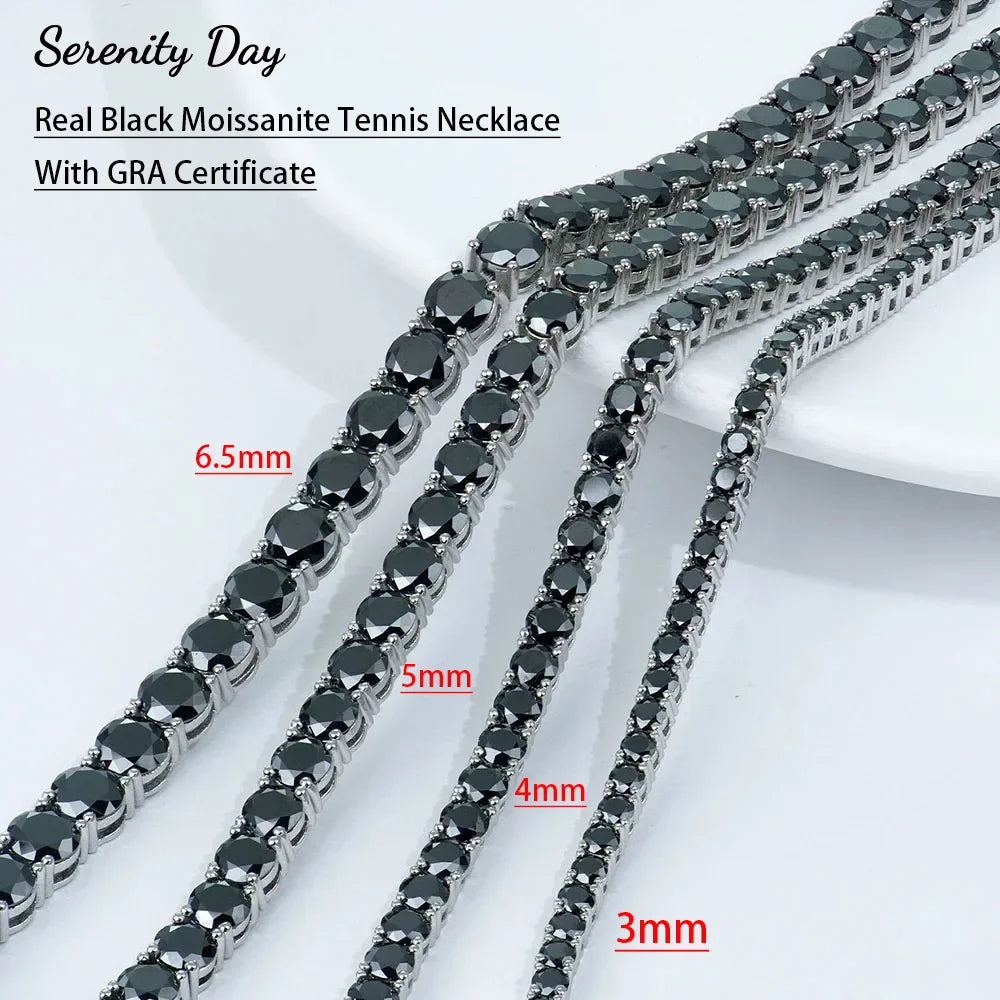 3mm 4mm 5mm 6.5mm Real Black Moissanite Tennis Necklace 100% S925 Sterling Silver Neck Chain GRA