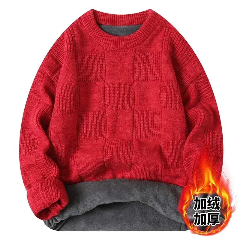 New Solid Color Homestays Men's Autumn and Winter Warm Thick Crewneck Sweater Casual and Comfortable Home Pajamas