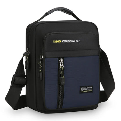 Black and blue shoulder bag with visible branding on a white background