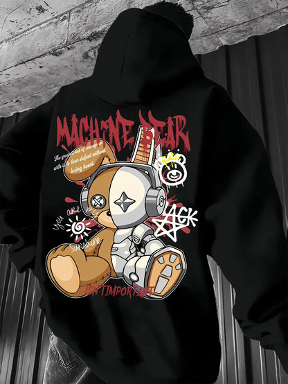 2025 Men's Fashion Autumn Bear Printed Soft and Comfortable Hoodie Machine Washable Outdoor Urban Versatile Top