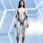 Mechanical Robot Print Cosplay Costume Women Sexy Onesie Futuristic Slim Jumpsuit Halloween Elastic Bodysuit Front Zipper Romper