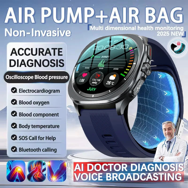 2025New Nursing Grade Air Pump Airbag Accurate Measure ECG Blood oxygen SmartWatches Men Blood Pressure Fitness Sport SmartWatch