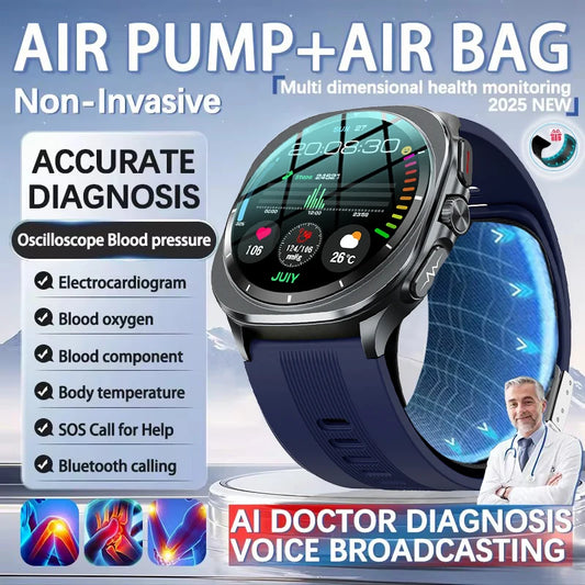 2025New Nursing Grade Air Pump Airbag Accurate Measure ECG Blood oxygen SmartWatches Men Blood Pressure Fitness Sport SmartWatch