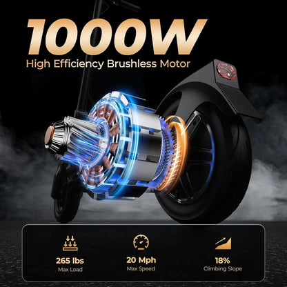 High-efficiency brushless motor with specifications on a dark background