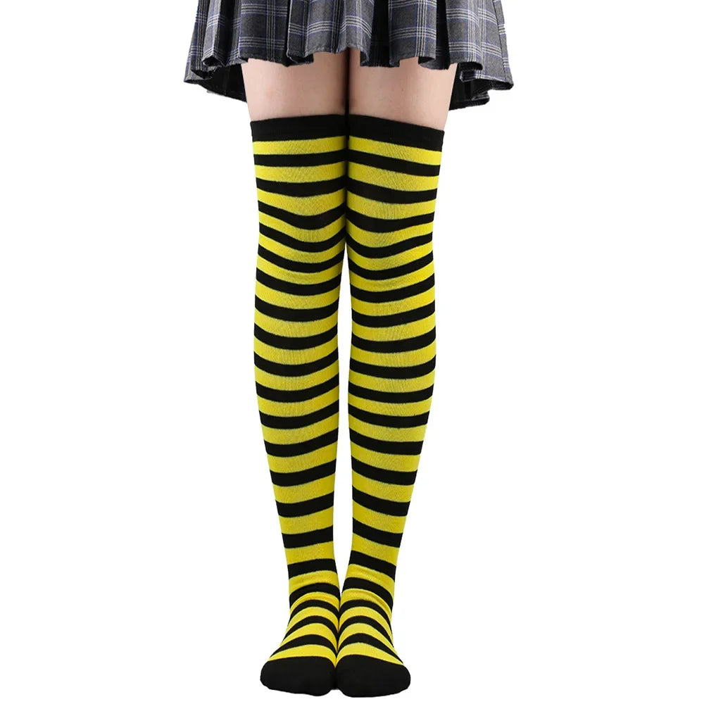 Long Socks Womens Over Above Knee Striped Thigh High Stockings Polka Dot Ladies Black White Pink Cosplay Lolita Harajuku Y2k